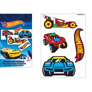Витражные краски "Hot Wheels", в наборе" контур - 1 шт. 20 мл., краски 6 штук по 22 мл., шаблон-4 шт, полиэтиленовая основа -2 шт, 89054 Витражные кра