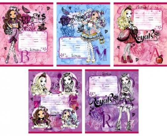 "Ever After High".  Долго и счастливо (клетка), 5 видов ТЕТРАДИ А5 (*скрепка) 12Л. Обложка: лакирование