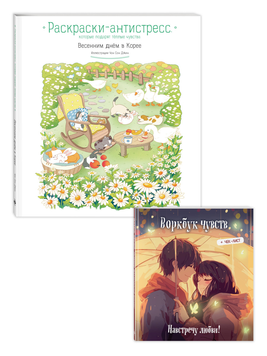 Комплект из 2 книг. Раскраска антистресс Весенним днем в Корее + Ворбук чувств (ИК)