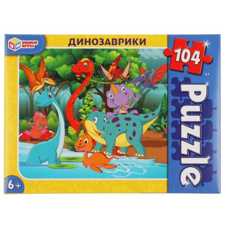 Динозаврики.пазлы классические в коробке. пазл 104 детали настольные игры Умные игры в кор.24шт
