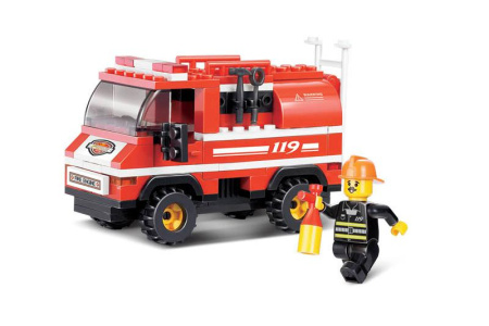 Конструктор пластиковый. SLUBAN Пожарные.Маленькая пожарная машина (133 детали, 1 фигурка) M38-B0276