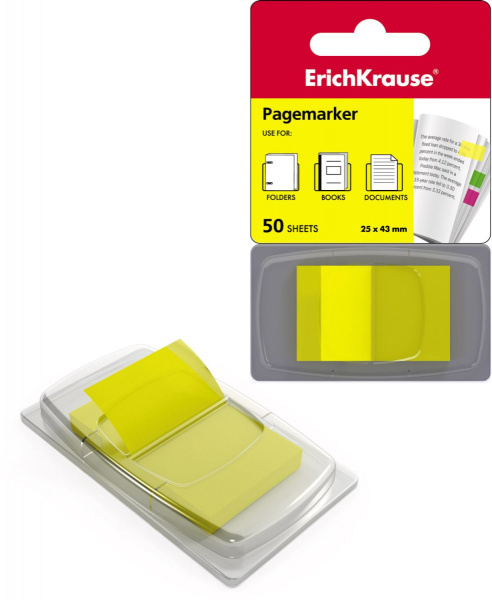 Пластиковые флажки с клеевым краем Erich Krause в диспенсере 25х43 (Желтый)