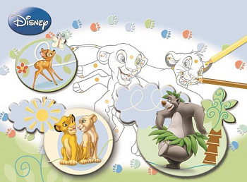Животные Disney. Большая раскраска - цветная подсказка.
