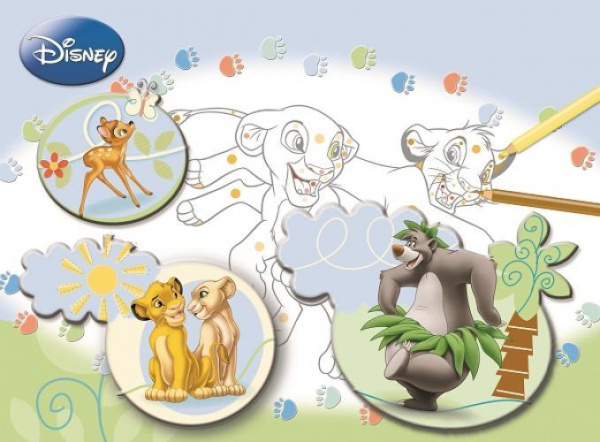 Животные Disney. Большая раскраска - цветная подсказка.