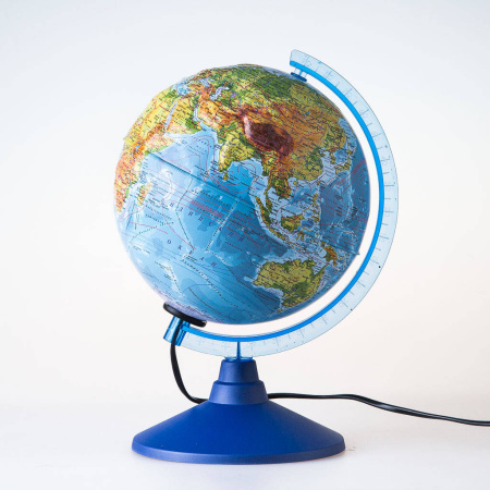 Глобус Земли физический рельефный с подсветкой. Диаметр 210мм