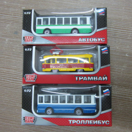 ГОРОДСКОЙ ТРАНСПОРТ "ТЕХНОПАРК" МЕТАЛЛ. 1:72, В АССОРТ. В КОР. В ДИСПЛЕЕ УП-36ШТ в кор.2*4уп