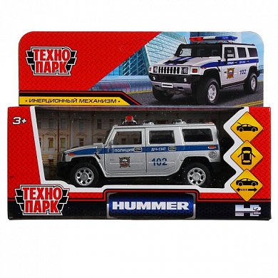 Машина металл "hummer h2 полиция" 12см, откр.двери, инерц, серебристый в кор. Технопарк в кор.2*36шт