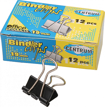 Зажимы для бумаг 19мм, черные; в картонной упаковке 12 штук. Зажимы для бумаг 19мм, черные; в картонной упаковке 12 штук.