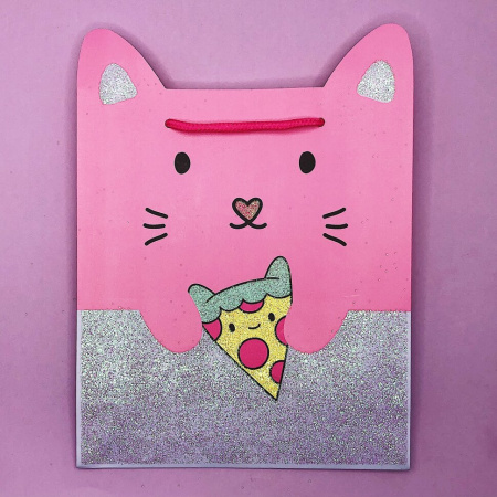 Подарочный пакет "Cat with pizza" (24*21*8)