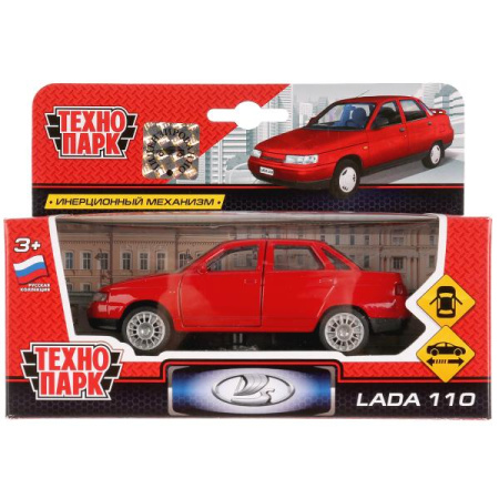 Машина металл LADA 110 12см, инерц., открыв. двери, красная в русс. кор. Технопарк в кор.2*24шт