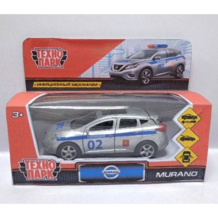 ТМ ТЕХНОПАРК. МАШИНА МЕТАЛЛ. NISSAN MURANO ПОЛИЦИЯ 12СМ, ОТКРЫВ.ДВЕРИ, ИНЕРЦ. В КОР. в кор.2*24шт