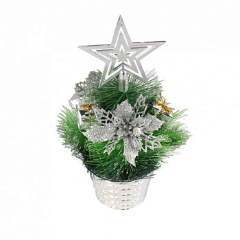 Декоративная ёлка с серебряным декором в горшке, 30 см Т-4390