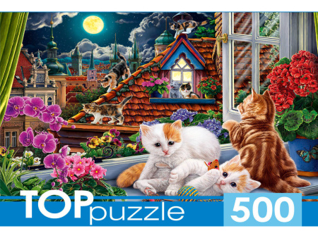 TOPpuzzle. ПАЗЛЫ 500 элементов. П500-0734 КОТЯТА НА КРЫШЕ