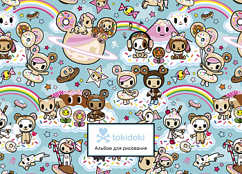 Вселенная tokidoki. Пончики. Альбом для рисования (бирюзовый) (формат А4, офсет 160 гр., 50 страниц, евроспираль, с заданиями)