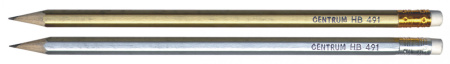 Карандаш чернографитный деревянный НВ заточенный, корпус ассорти: золото, серебро, с ластиком.