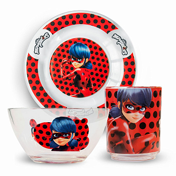 Набор "Леди Баг и Супер Кот" Дизайн 2, (3 предмета, подарочная упаковка), стекло