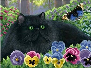 Н-р для вышивания бисером 19x25 см (частичн.заполн.,канва с рис) Персидский кот и бабочка Арт. AS314