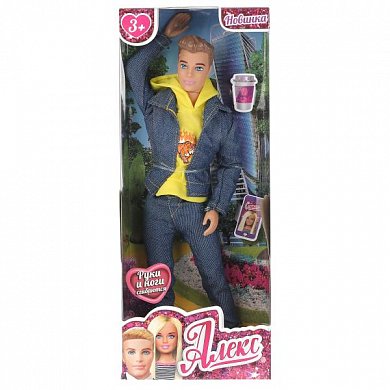 Кукла 29 см Алекс, руки и ноги сгибаются, в джинсовом костюме, акс КАРАПУЗ в кор.24шт