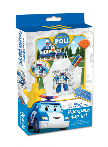 Робокар Поли. Фартук д/раскрашивания, 4 марк. , 43*43см, арт. 02321