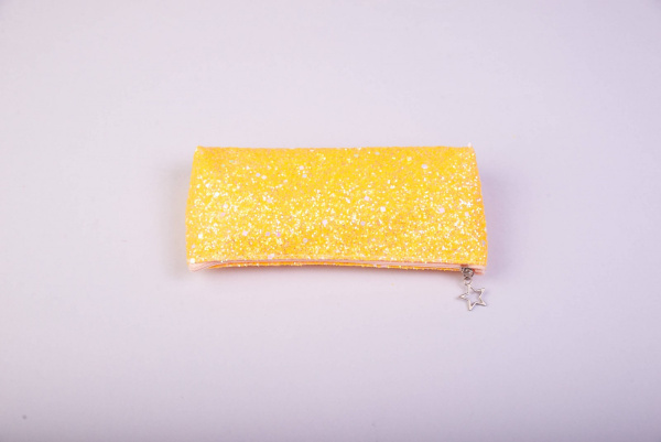 Пенал-косметичка (с блестками, на молнии, лимонный)