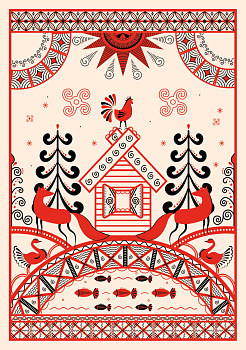 Блокнот Жили-были. Мезенская роспись «Лиса» (формат А5, 144 стр., блинтовое тиснение, тонированный блок)