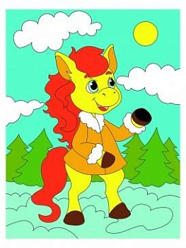 Холст с красками 18х24 см по номерам. Милый пони в лесу. Арт. Х-7020