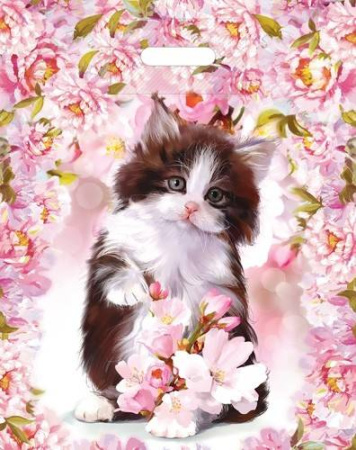 Пакет полиэтиленовый "Котёнок в цветах"  (36,5смх48см) ПП-7337