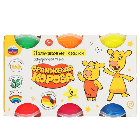 Пальчиковые краски, флуоресц, 6цв, Оранжевая корова в кор.9шт