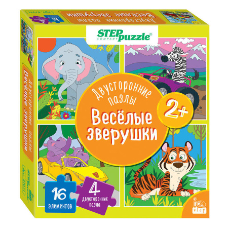 Мозаика "puzzle" 16 "Веселые зверушки. Двусторонние пазлы" (IQ step)