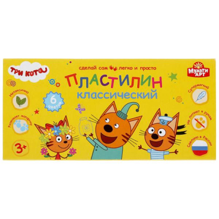 Пластилин классический Три Кота 6 цв (120 г) MultiArt в кор.30шт