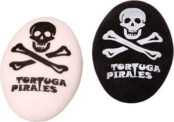 Ластик черно-белый с рисунком "ЧЕРЕП" овальный из синтетического каучука в индивидуальной упаковке с европодвесом.