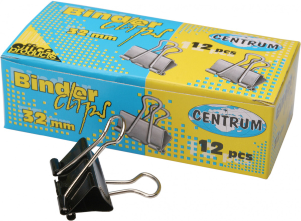 Зажимы для бумаг 32мм, черные; в картонной упаковке 12 штук.