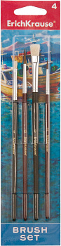 Кисти ErichKrause для акварели и гуаши/пони+щетина, 4 шт./блистер (Разноцветн)