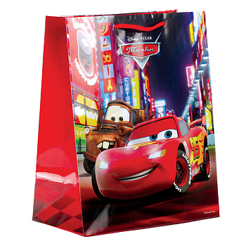 ПАКЕТ ПОДАРОЧНЫЙ "ВЕСЕЛЫЙ ПРАЗДНИК" DISNEY ТАЧКИ 13X17X7СМ,  БУМ., ГЛЯНЦЕВЫЙ В ПАК УП-24ШТ в кор.6уп
