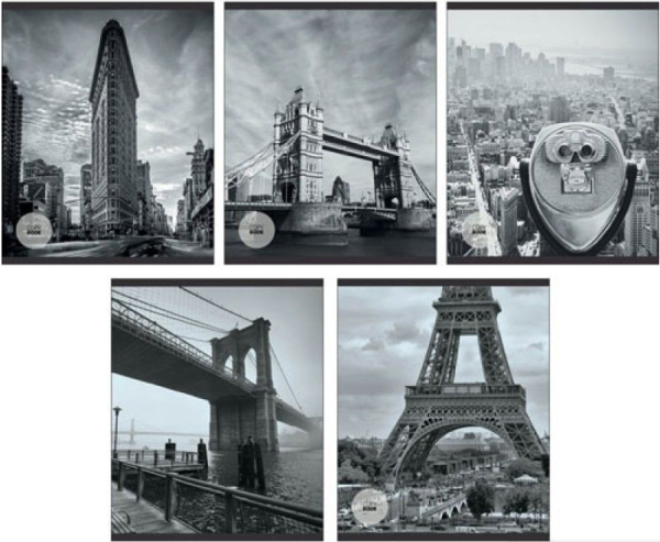 Городской стиль (монохром) ТЕТРАДИ А5 (*скрепка) 48Л. Обложка: печать по металлизированной пленке